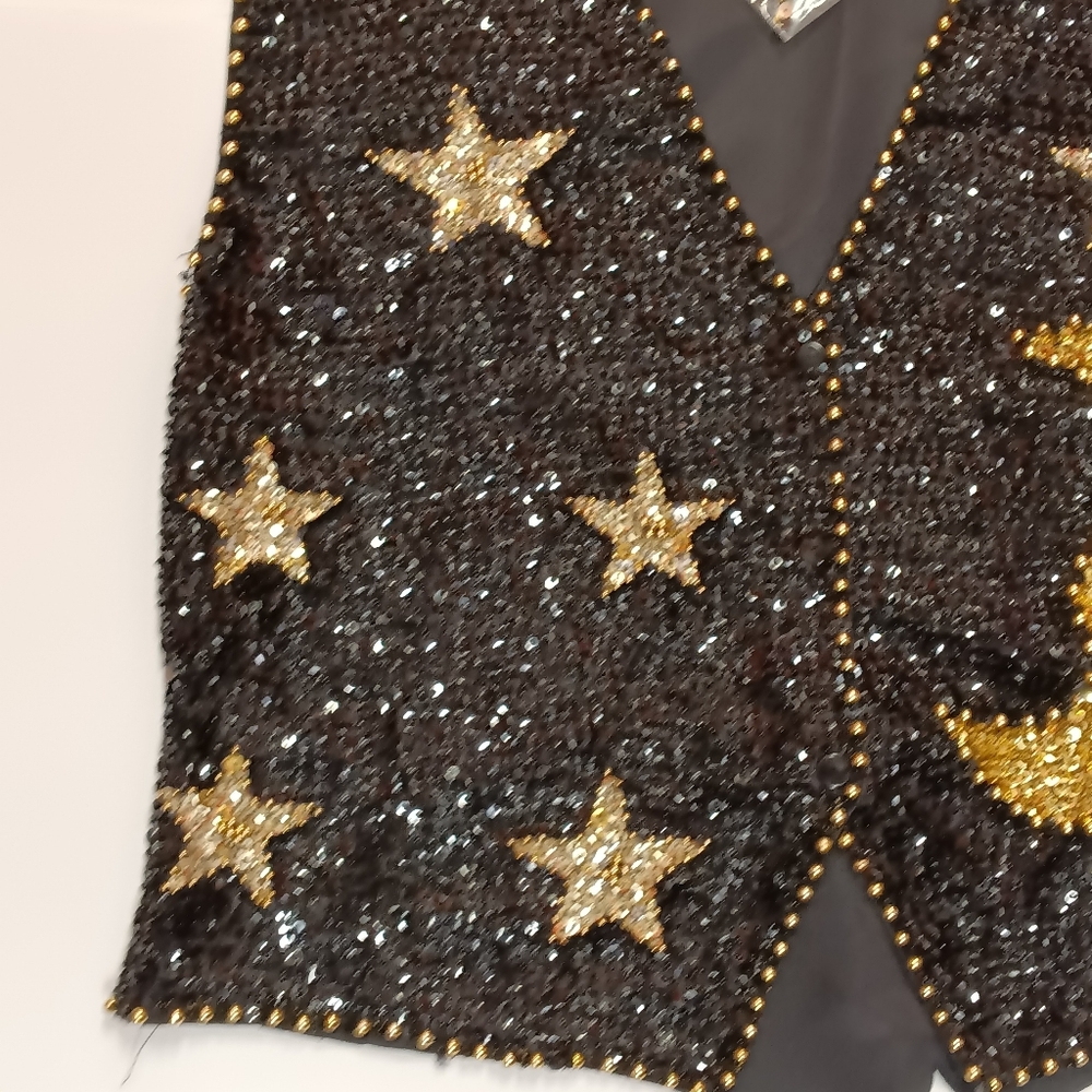 NEW NOS Beaded & Sequin Dressy Vest Celestial Moon/Stars Vest - Picture 5 of 12